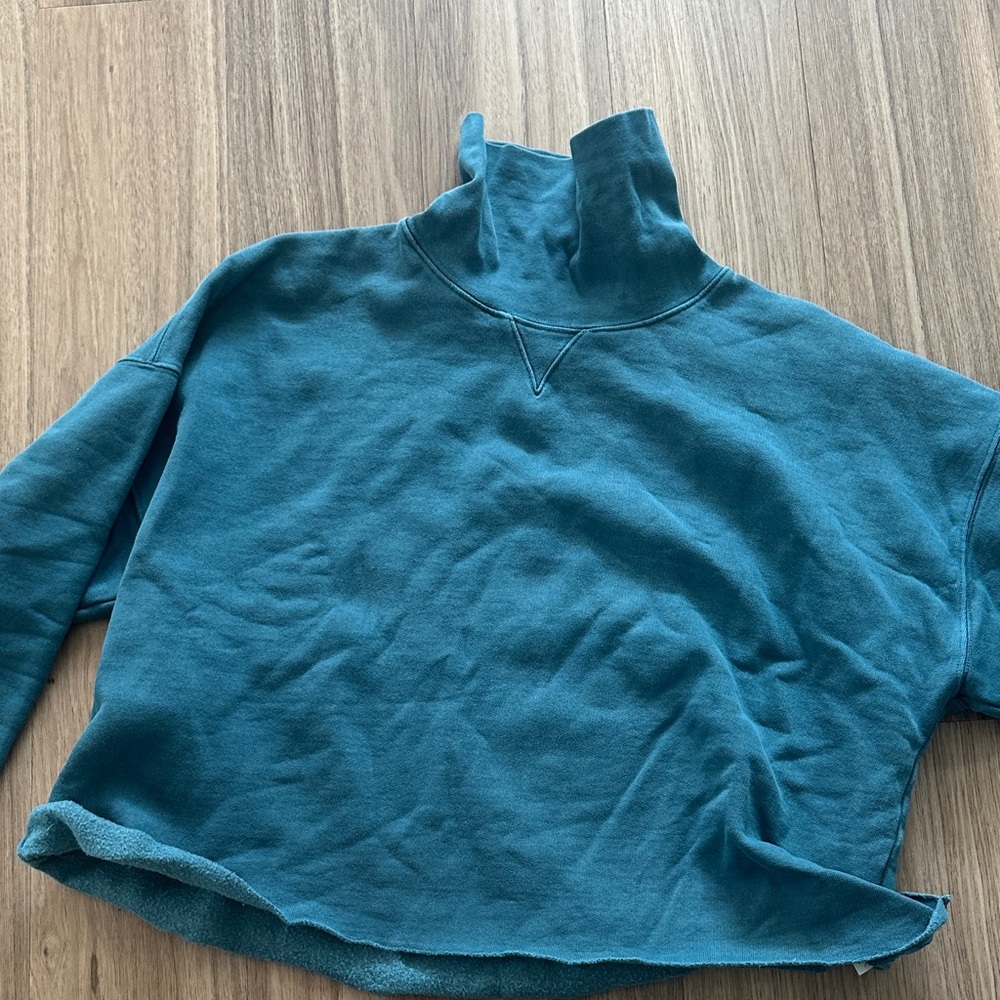 Madewell Teal Cropped Funnel Neck Sweatshirt